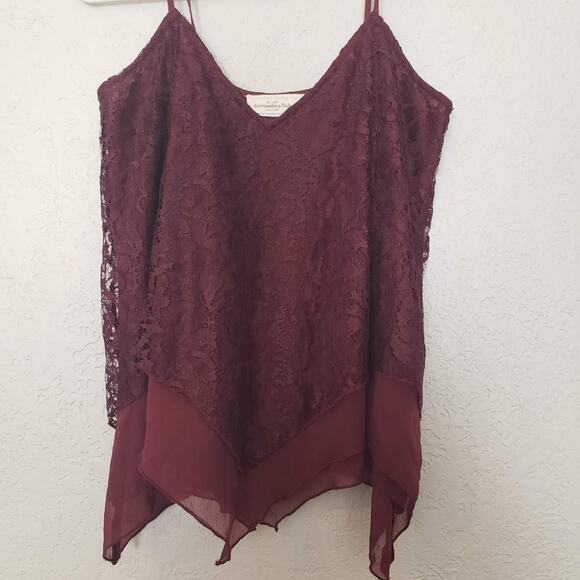 Abercrombie & Fitch Strappy Tank Cami Lace Top Cranberry Casual - XS - Picture 5 of 6
